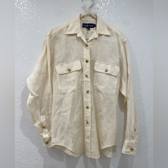 Ralph Lauren rare vintage 100% Linen button up shirt size 4 - Picture 1 of 4